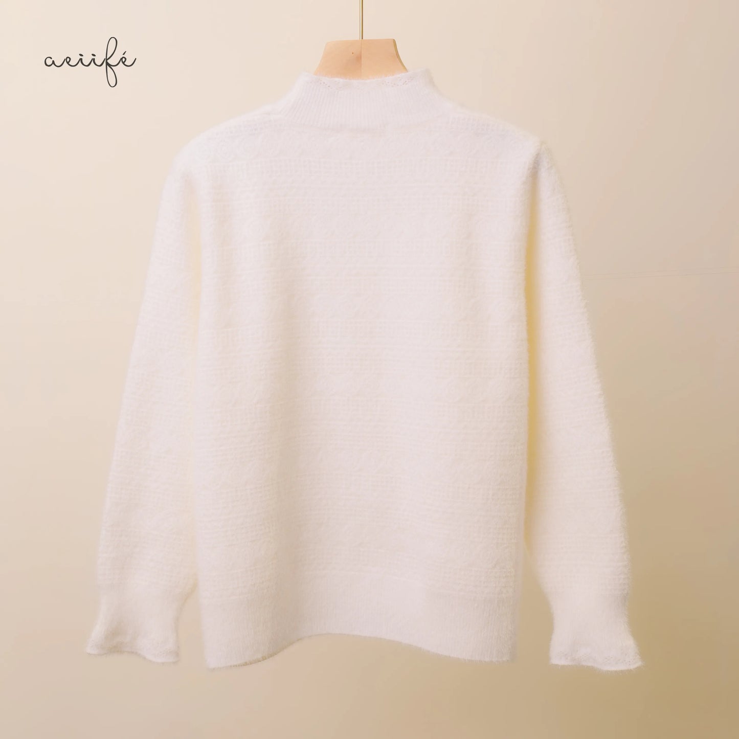 質感編織紋理仿貂絨針織上衣