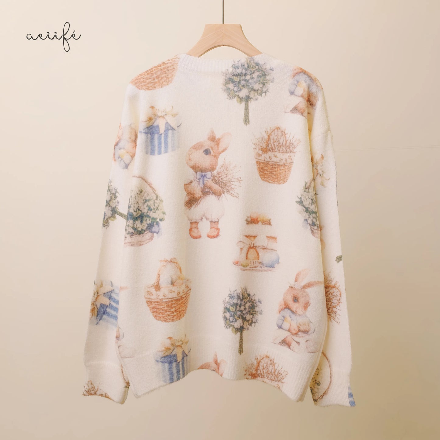 質感復古繪本圖案細滑針織上衣
