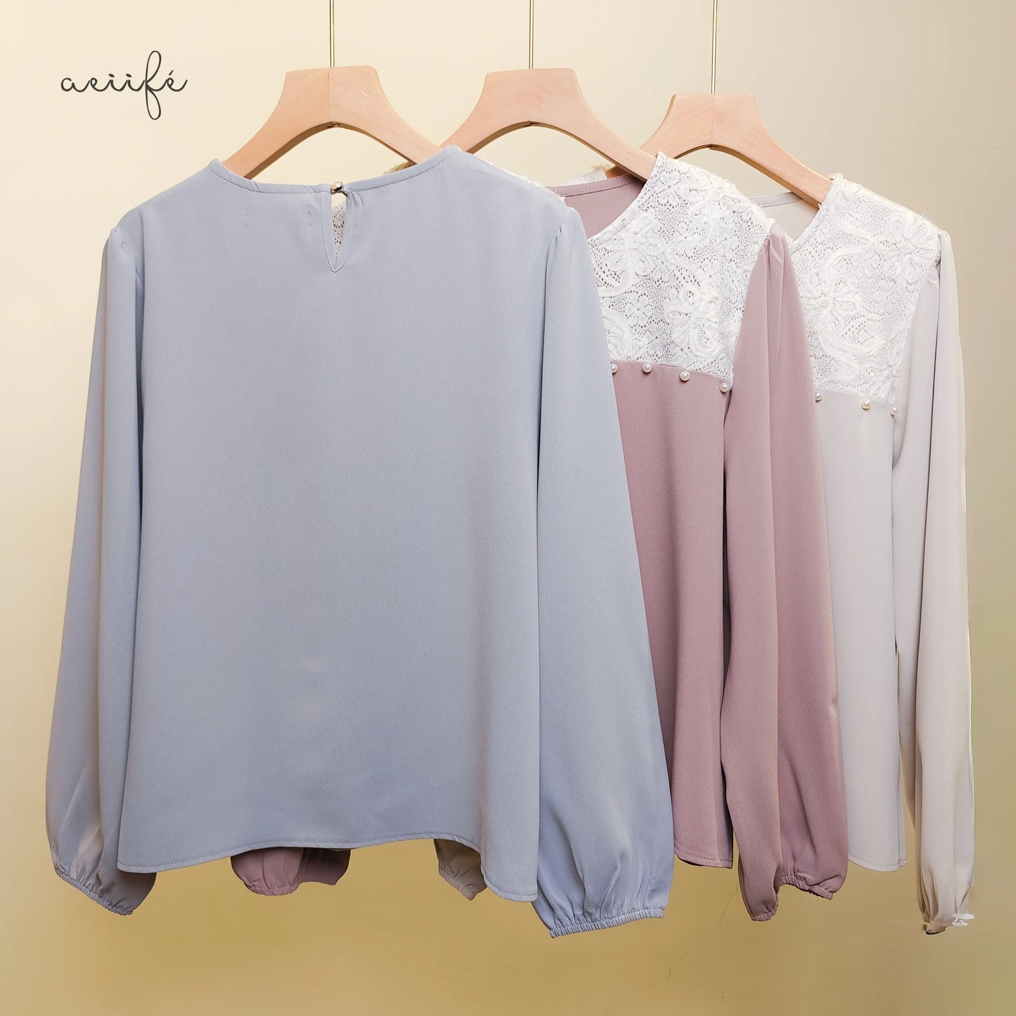 立體捲花蕾絲釘珠厚雪紡上衣