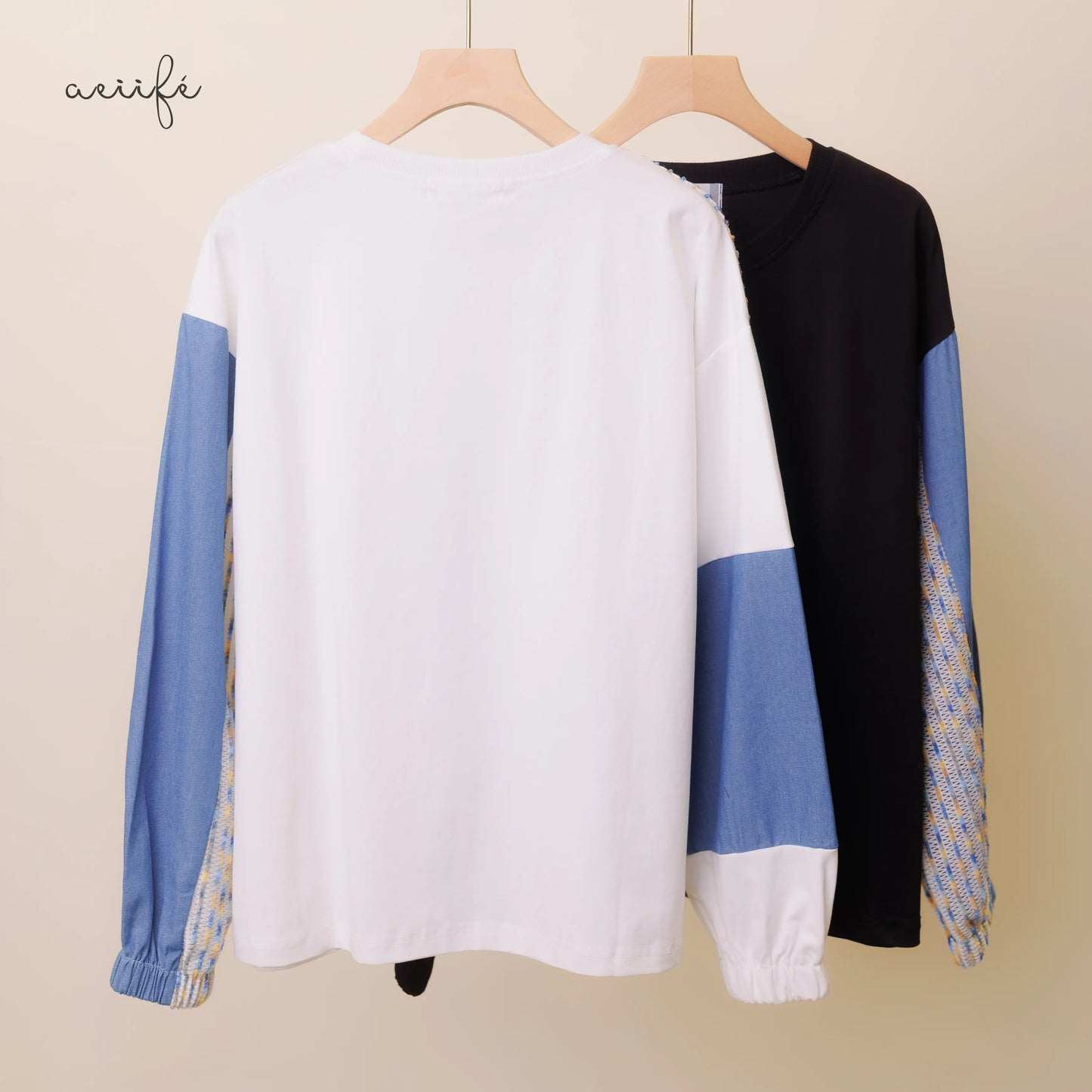 精緻編織質料拼接牛仔棉質上衣