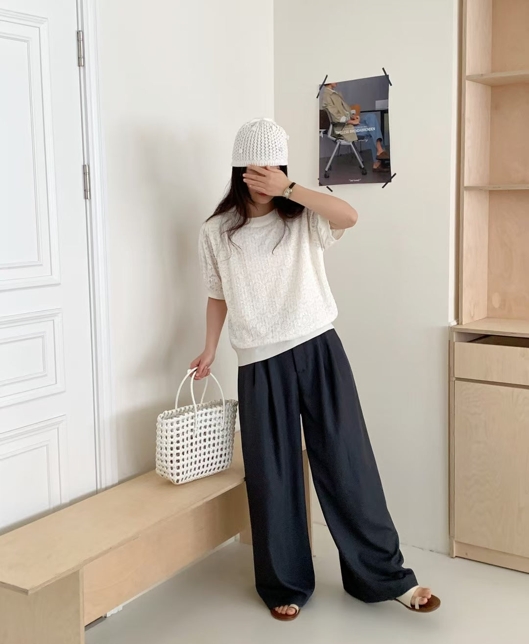 春日的花語|直紋玫瑰蕾絲彈性針織上衣