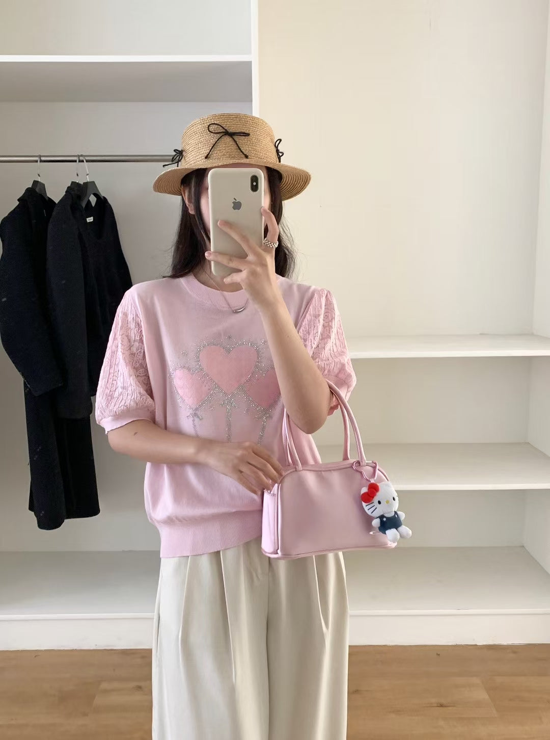 清新的漫步|心形氣球蕾絲彈性針織上衣