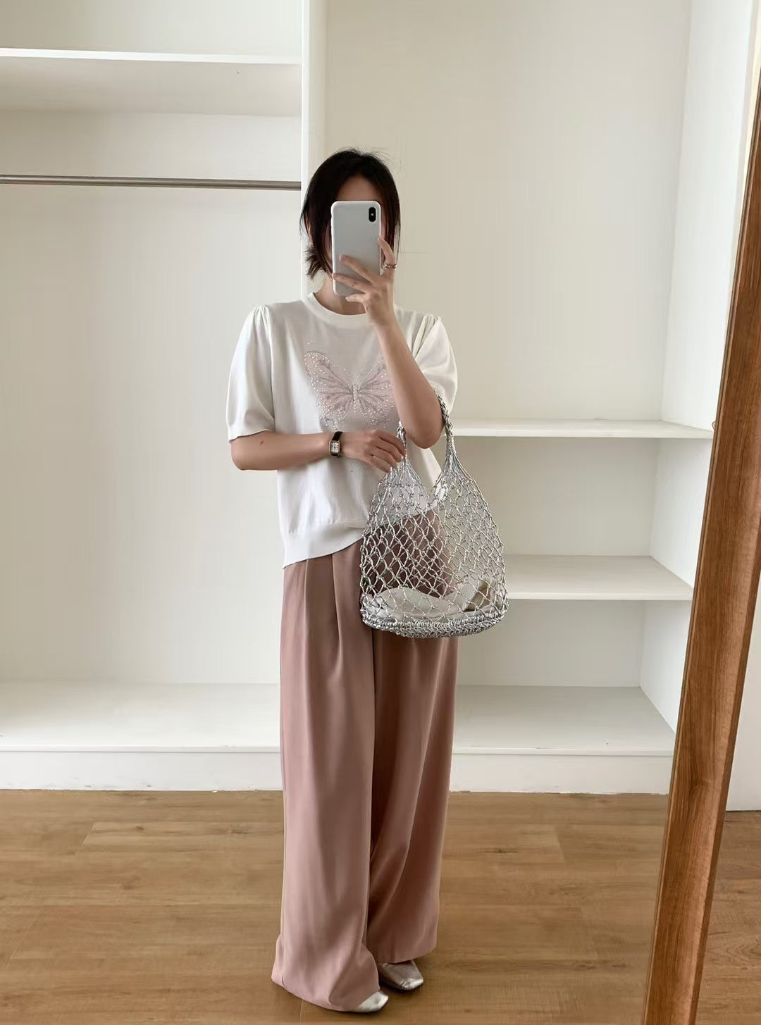 春日的花園|蝴蝶珍珠鑲邊針織上衣