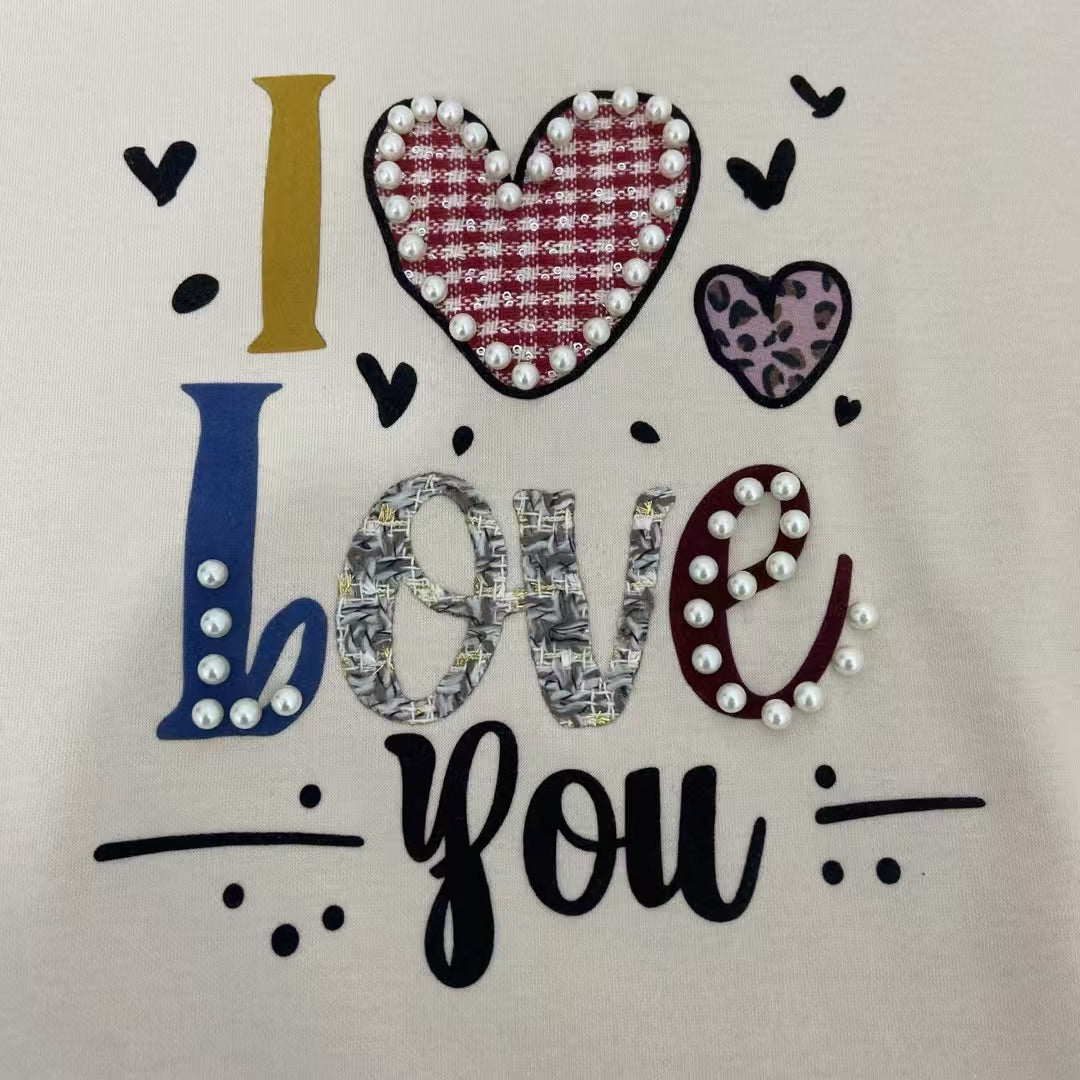 戀語的心跳|珍珠愛心拼貼柔棉T恤