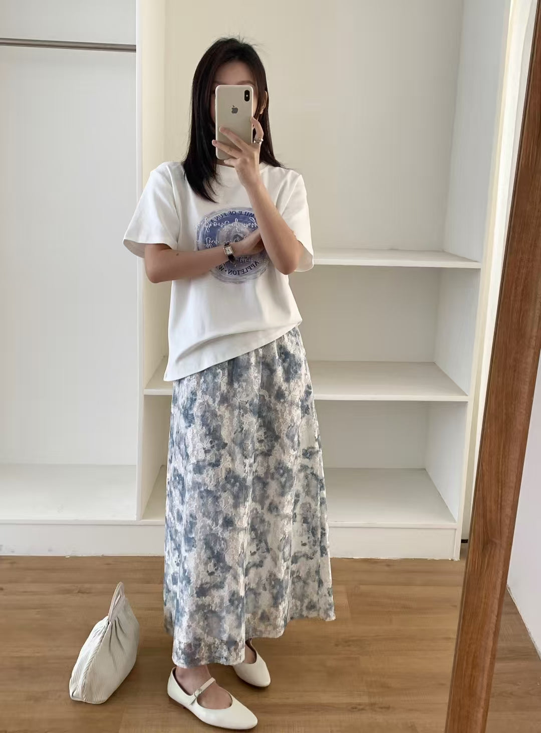 晨霧的邂逅 | 水墨暈染蕾絲半截裙