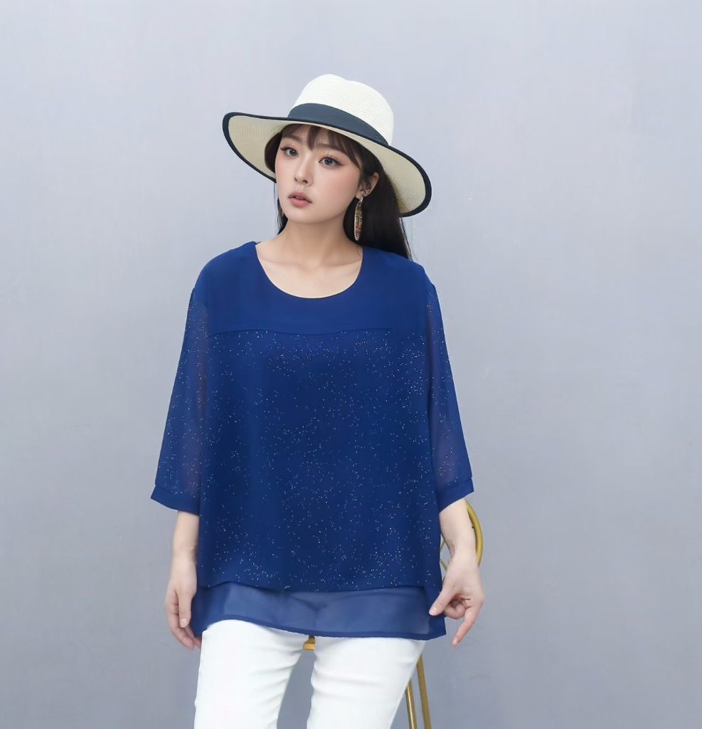 恬靜星空的漫步|空靈感層次星光雪紡上衣