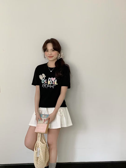 靈動的午後｜蕾絲蝴蝶結格仔布熨字棉質上衣