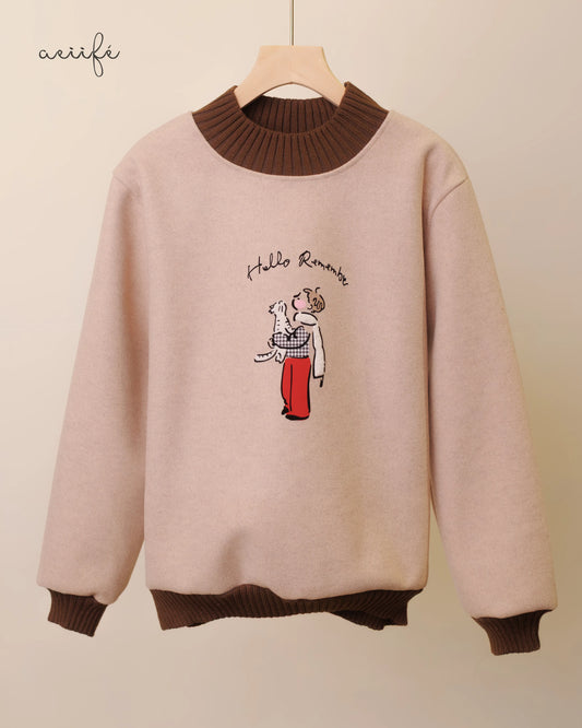 針織羅紋熨布圖案絨質上衣