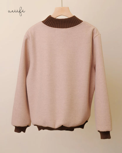 粗針織羅紋熨布圖案絨質上衣