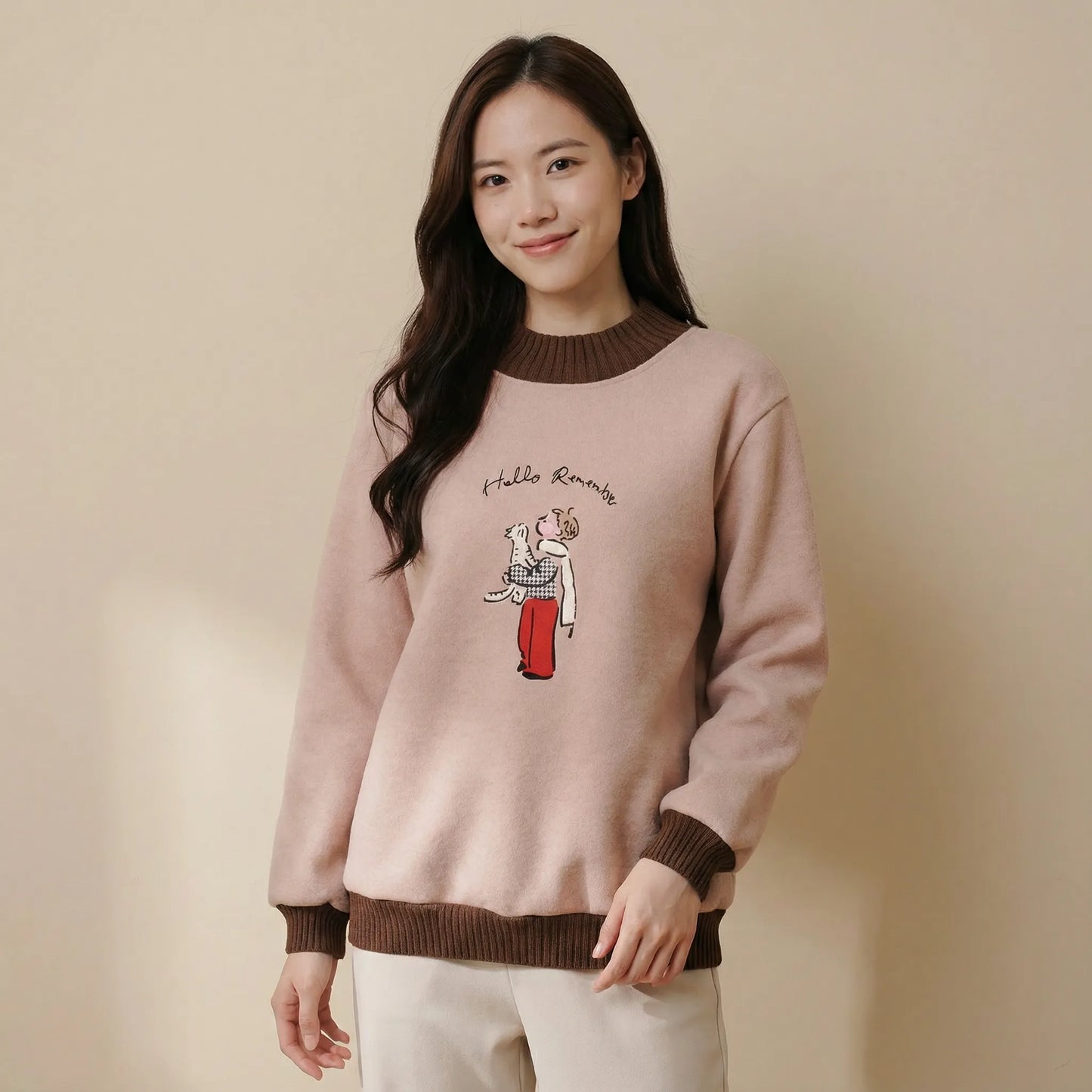 粗針織羅紋熨布圖案絨質上衣