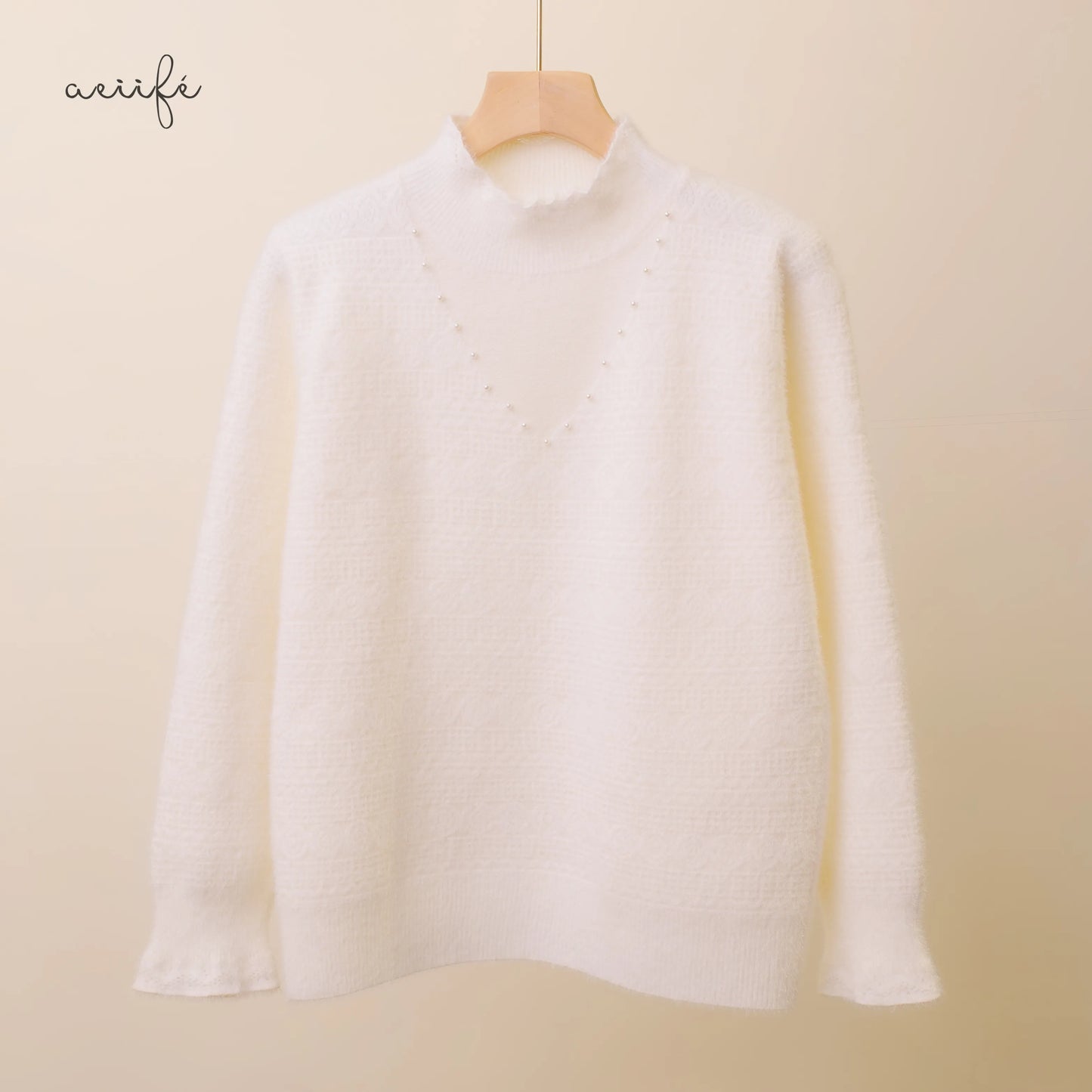 質感編織紋理仿貂絨針織上衣