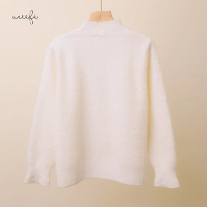 質感編織紋理仿貂絨針織上衣