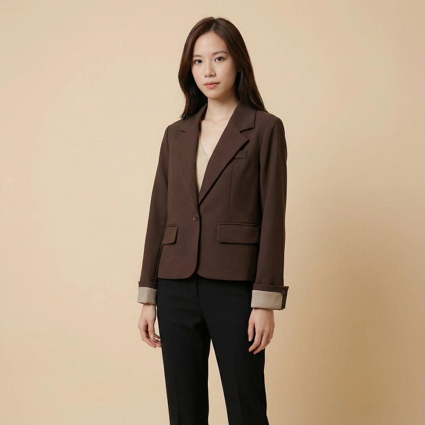 經典混紡可摺袖西裝外套