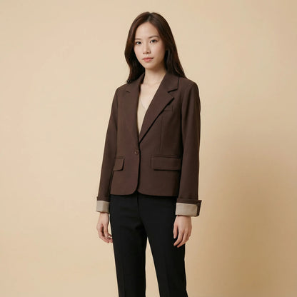 經典混紡可摺袖西裝外套