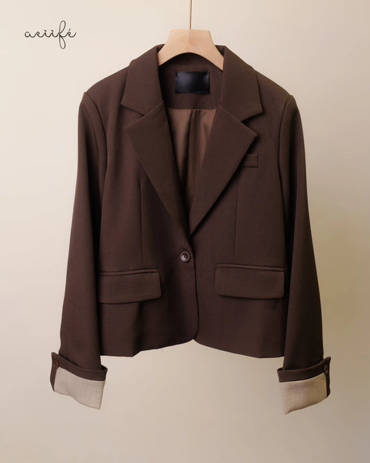 經典混紡摺袖西裝外套