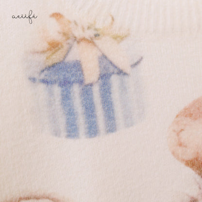 質感復古繪本圖案細滑針織上衣