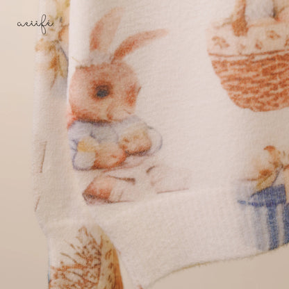 質感復古繪本圖案細滑針織上衣