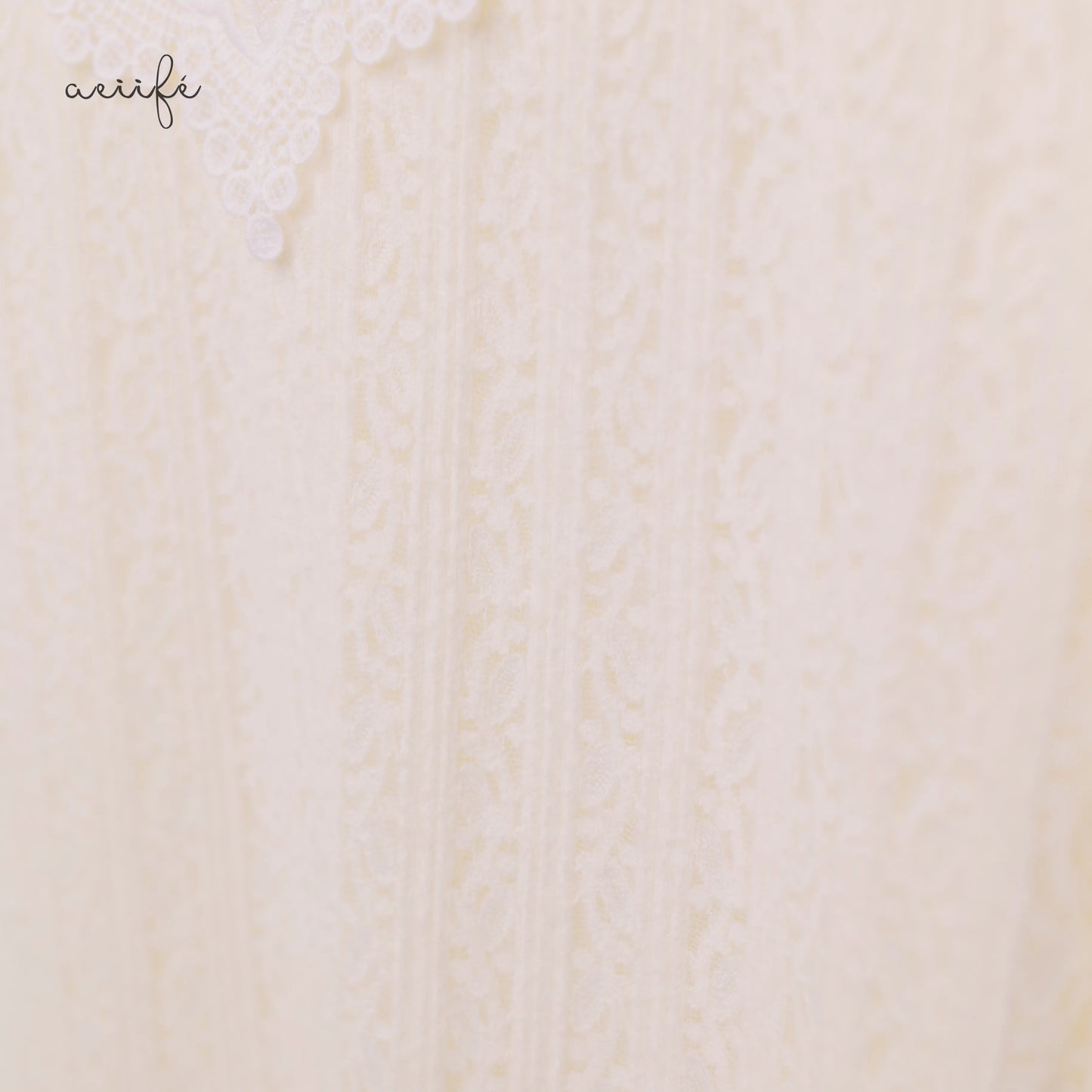 精緻V型勾花領直紋絨毛蕾絲上衣