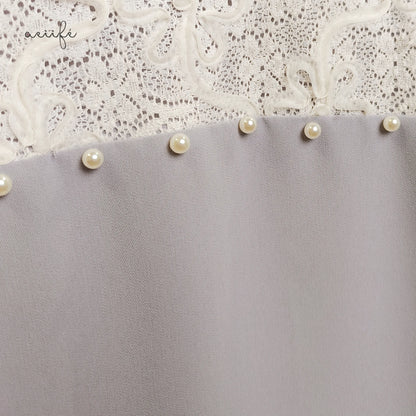 立體捲花蕾絲釘珠厚雪紡上衣