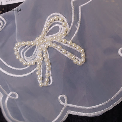 釘珠刺繡領直紋絨面蕾絲上衣