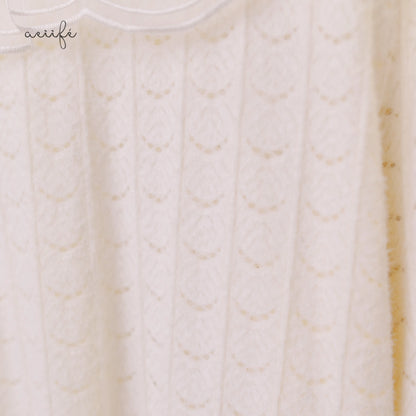 釘珠刺繡領直紋絨面蕾絲上衣