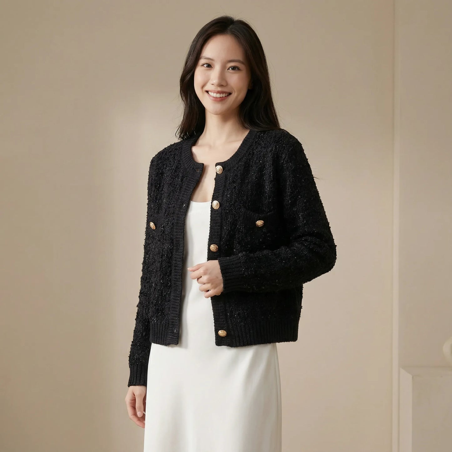 質感金屬鈕扣針織外套