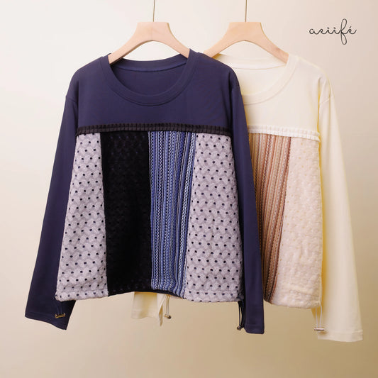 編織紋理拼接棉質上衣