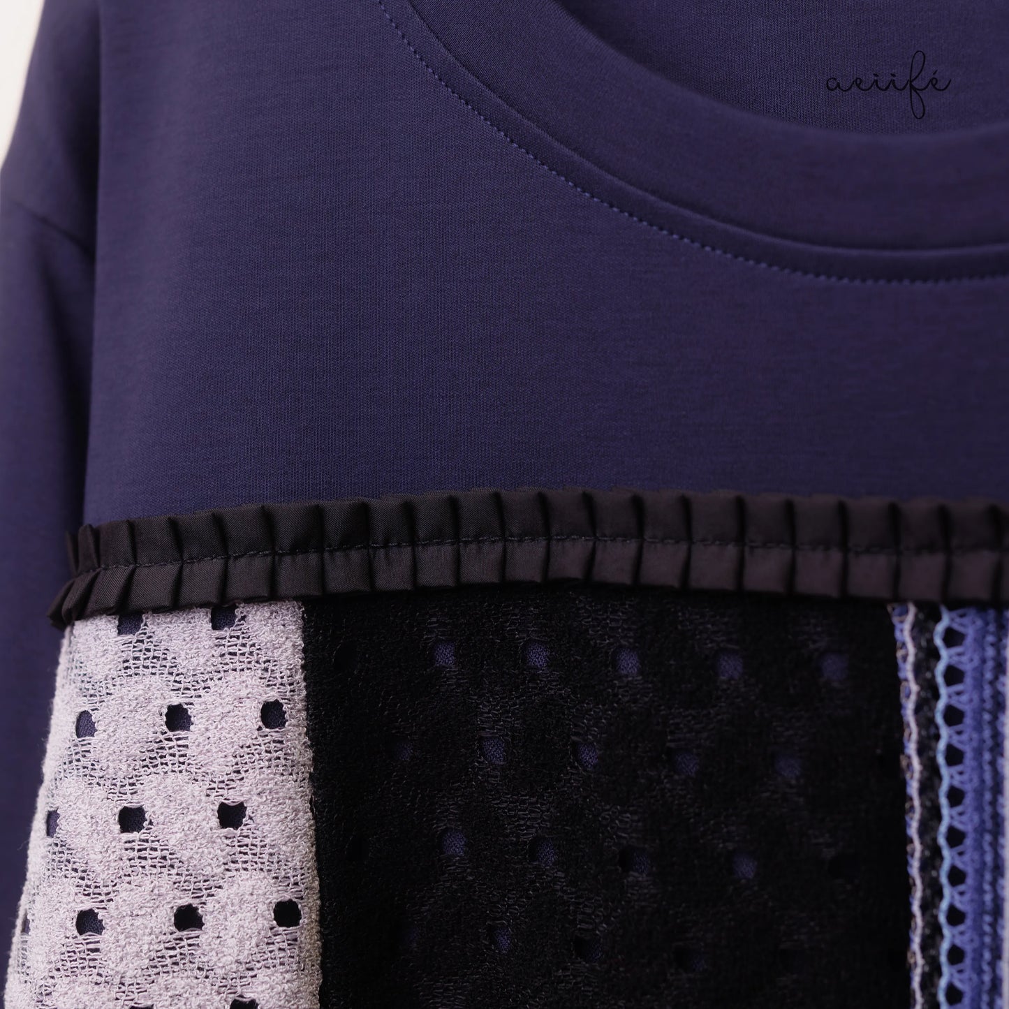 多重編織紋理質料拼接棉質上衣