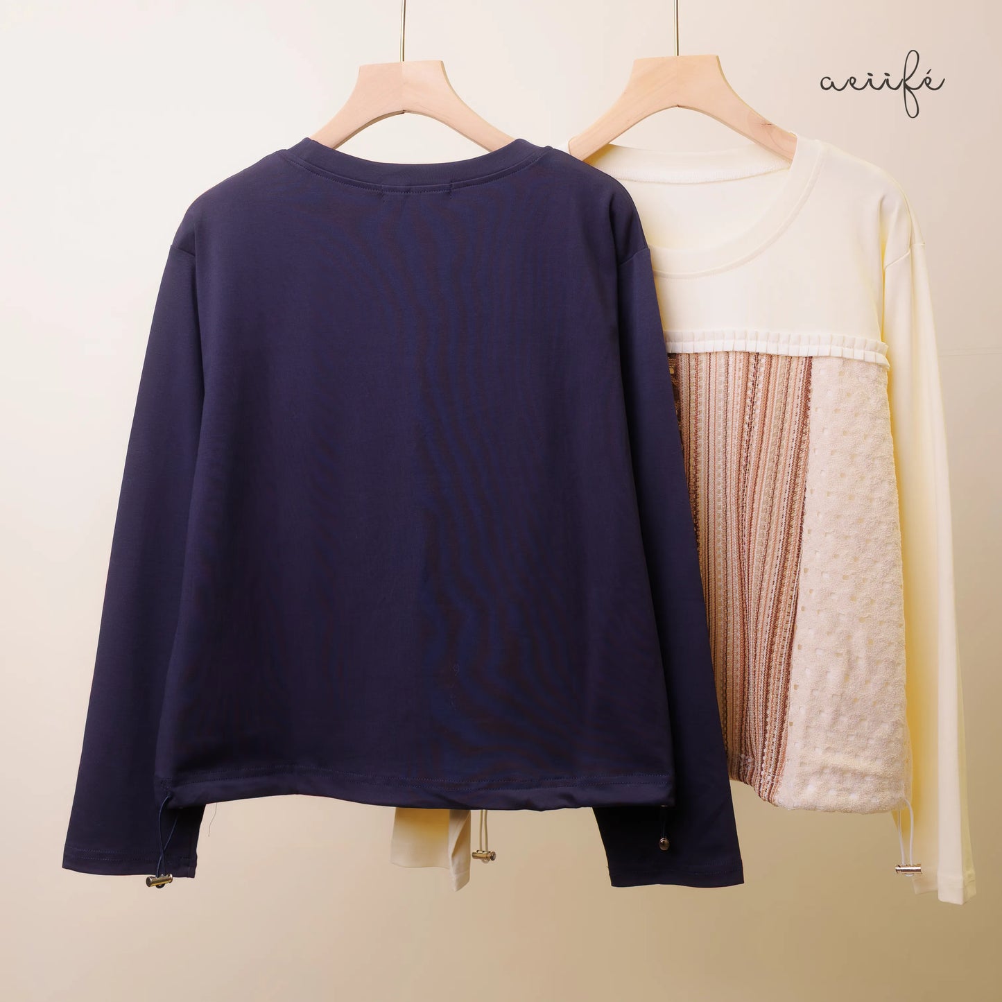 多重編織紋理質料拼接棉質上衣