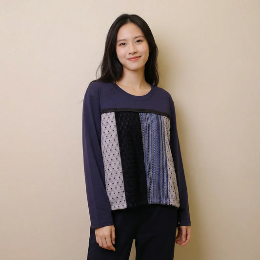 多重編織紋理質料拼接棉質上衣