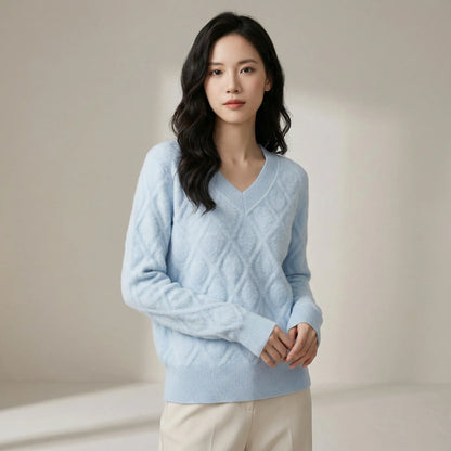 線條菱格絨感針織上衣