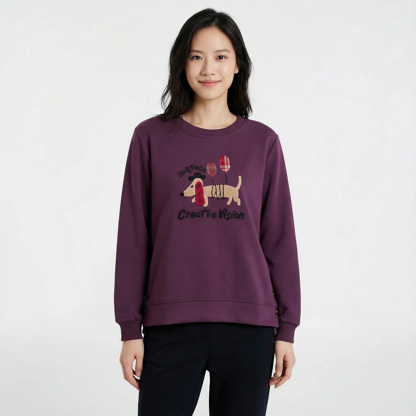 搖粒植絨小狗圖案細滑空氣棉上衣