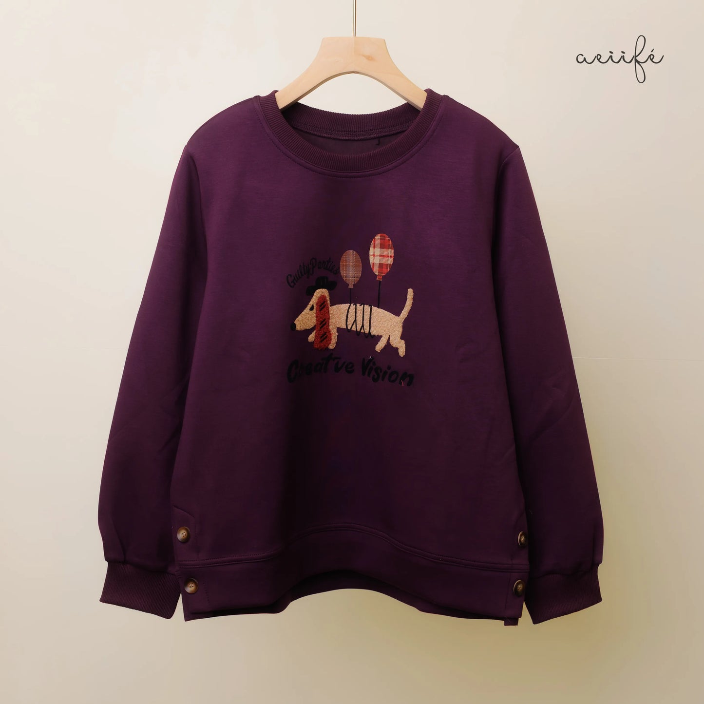 搖粒植絨小狗圖案細滑空氣棉上衣