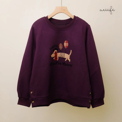 搖粒植絨小狗圖案細滑空氣棉上衣