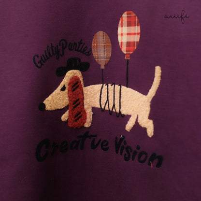 搖粒植絨小狗圖案細滑空氣棉上衣