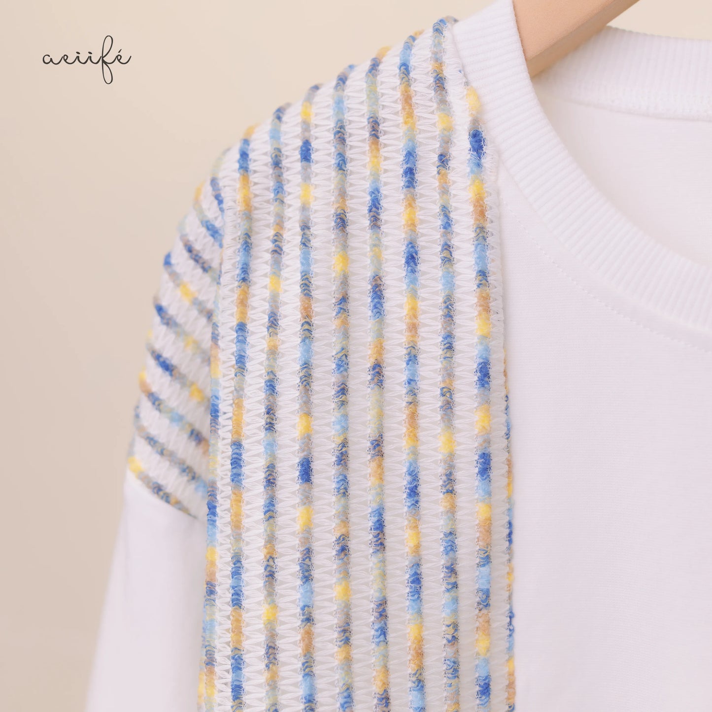 精緻編織質料拼接牛仔棉質上衣