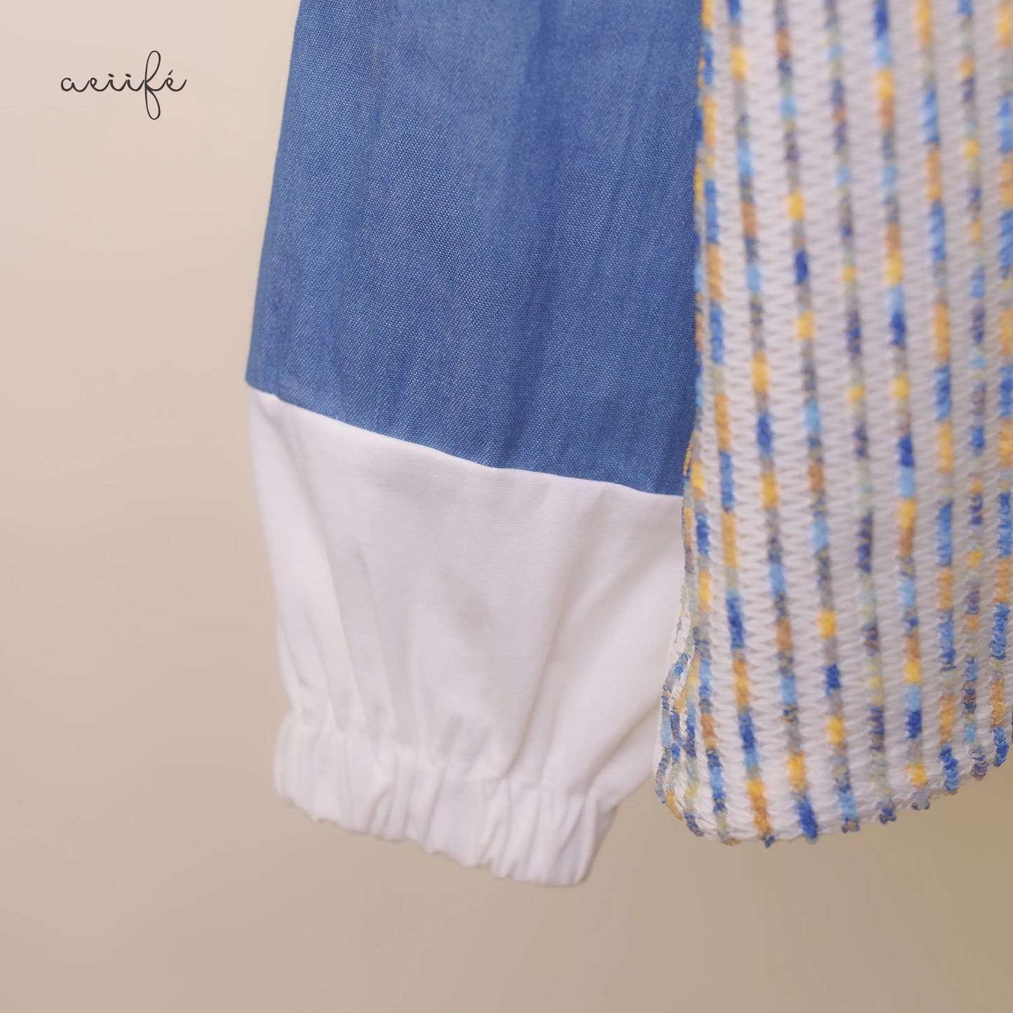 精緻編織質料拼接牛仔棉質上衣