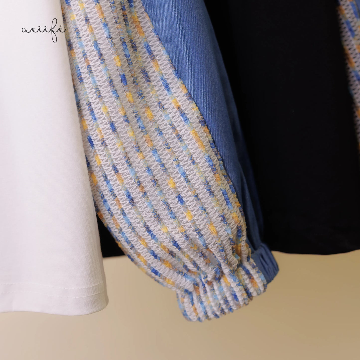 精緻編織質料拼接牛仔棉質上衣