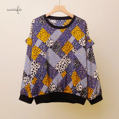 菱格印花雪紡上衣