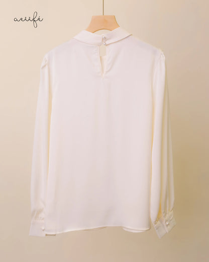 蝴蝶結絲滑綢緞上衣