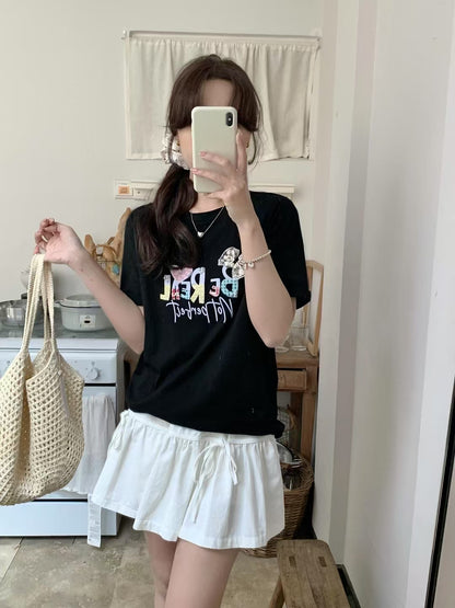 靈動的午後｜蕾絲蝴蝶結格仔布熨字棉質上衣