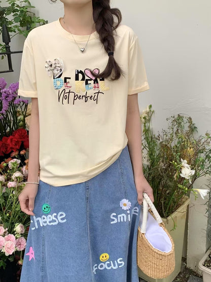 靈動的午後｜蕾絲蝴蝶結格仔布熨字棉質上衣