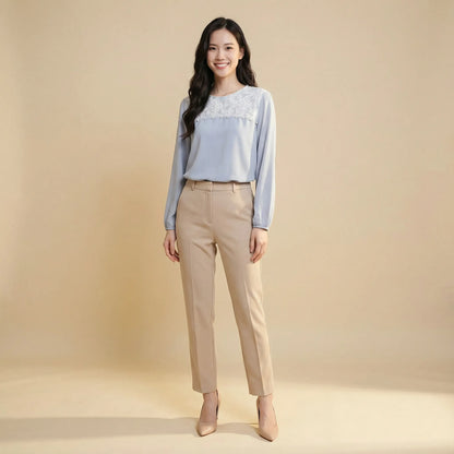 立體捲花蕾絲釘珠厚雪紡上衣