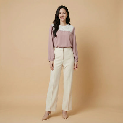 立體捲花蕾絲釘珠厚雪紡上衣