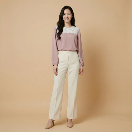 立體捲花蕾絲釘珠厚雪紡上衣