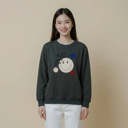 哈哈笑植絨花釘珠文字棉質上衣