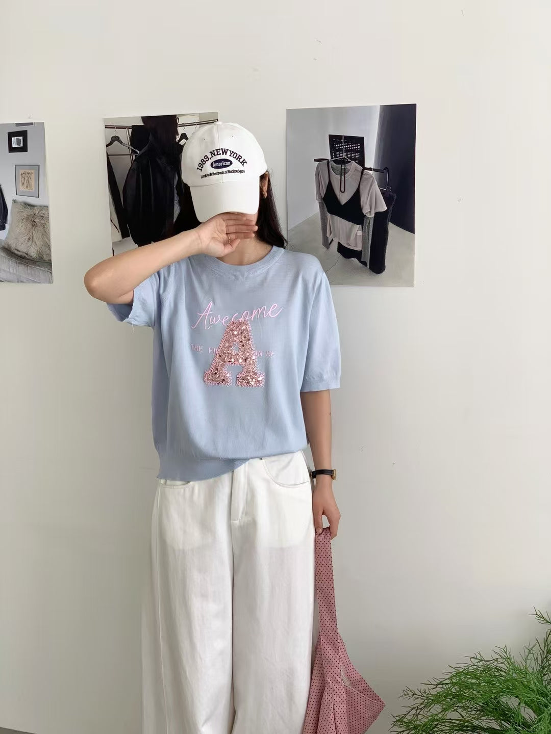 閃爍的輕盈 | A字閃爍珠片冰絲線織上衣