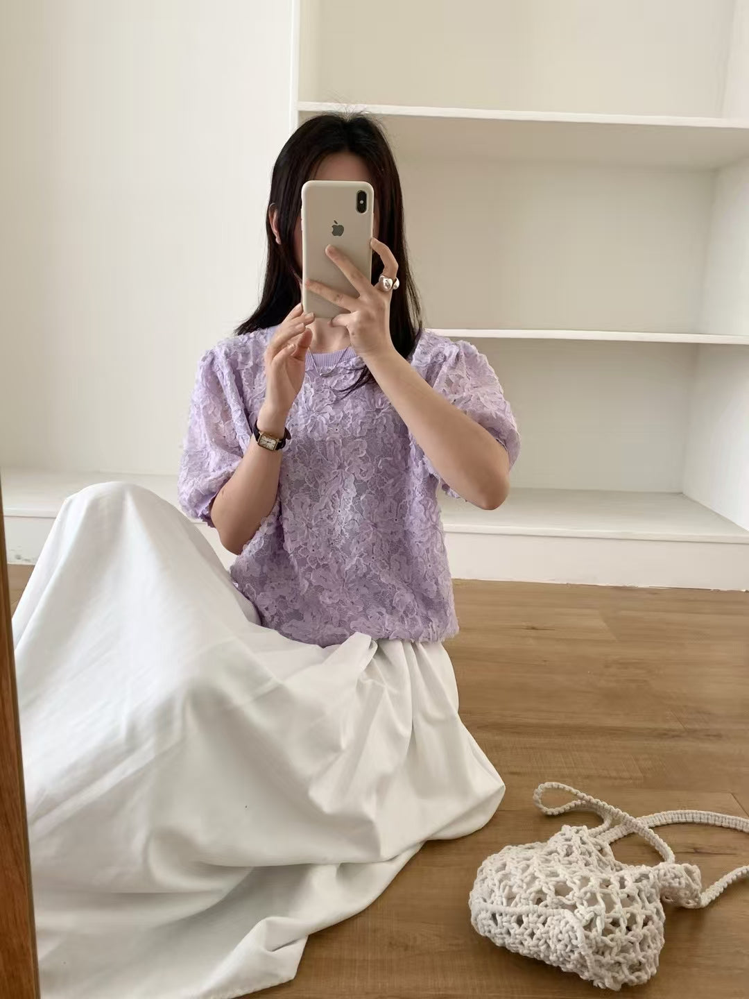 空靈的詩意 | 手工繞花蕾絲冰感針織上衣