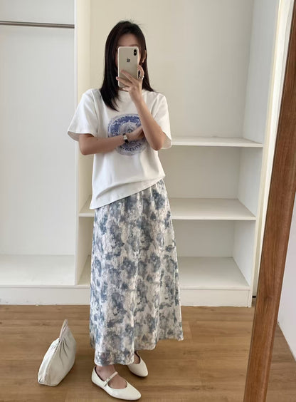 晨霧的邂逅 | 水墨暈染蕾絲半截裙
