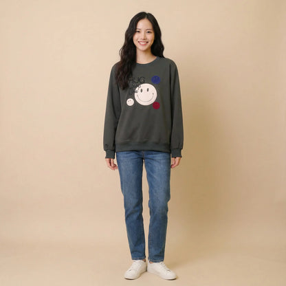 哈哈笑植絨花釘珠文字棉質上衣